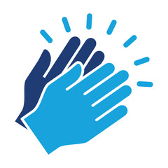 Applause hand icon, Ovation or clap hands sign. Flat blue two tone color design style.