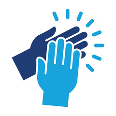 Applause hand icon, Ovation or clap hands sign. Flat blue two tone color design style.