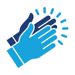 Applause hand icon, Ovation or clap hands sign. Flat blue two tone color design style.