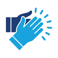 Applause hand icon, Ovation or clap hands sign. Flat blue two tone color design style.