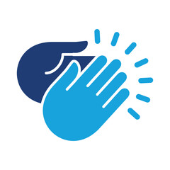 Applause hand icon, Ovation or clap hands sign. Flat blue two tone color design style.