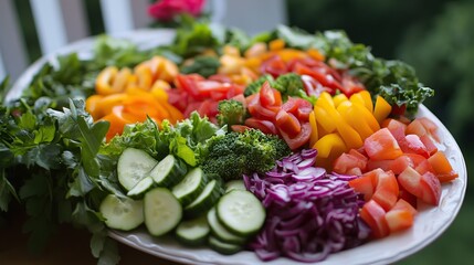 A healthy, nutritious dinner featuring a variety of colorful, fresh vegetables.