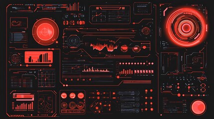 Obraz premium Futuristic Red Interface Displays Data Graphs And Charts