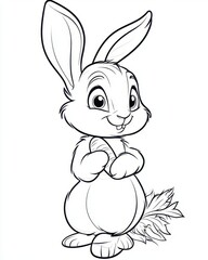 Fototapeta premium Cute rabbit with long ears, holding a big carrot