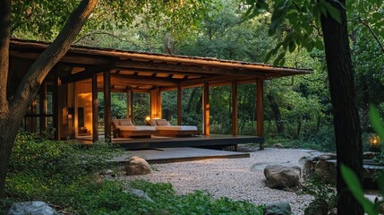 Naklejka premium A holistic health retreat with natural surroundings and practices for healing.