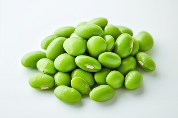 Harvesting fresh green edamame pods kitchen counter food photography natural light close-up healthy snack concept