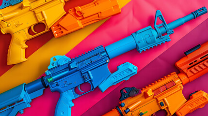 Nerf blasters on a colorful background