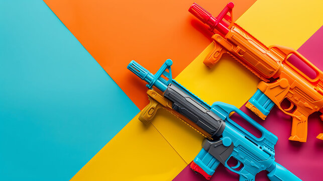 Nerf blasters on a colorful background