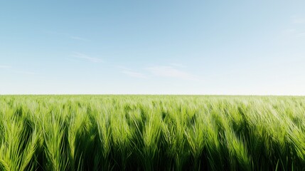 Obraz premium Lush green field under a clear blue sky, evoking tranquility.