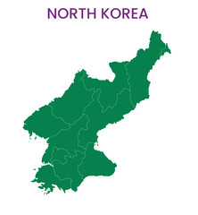 High detailed map of North Korea. Outline map of North Korea. Asia