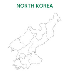 High detailed map of North Korea. Outline map of North Korea. Asia