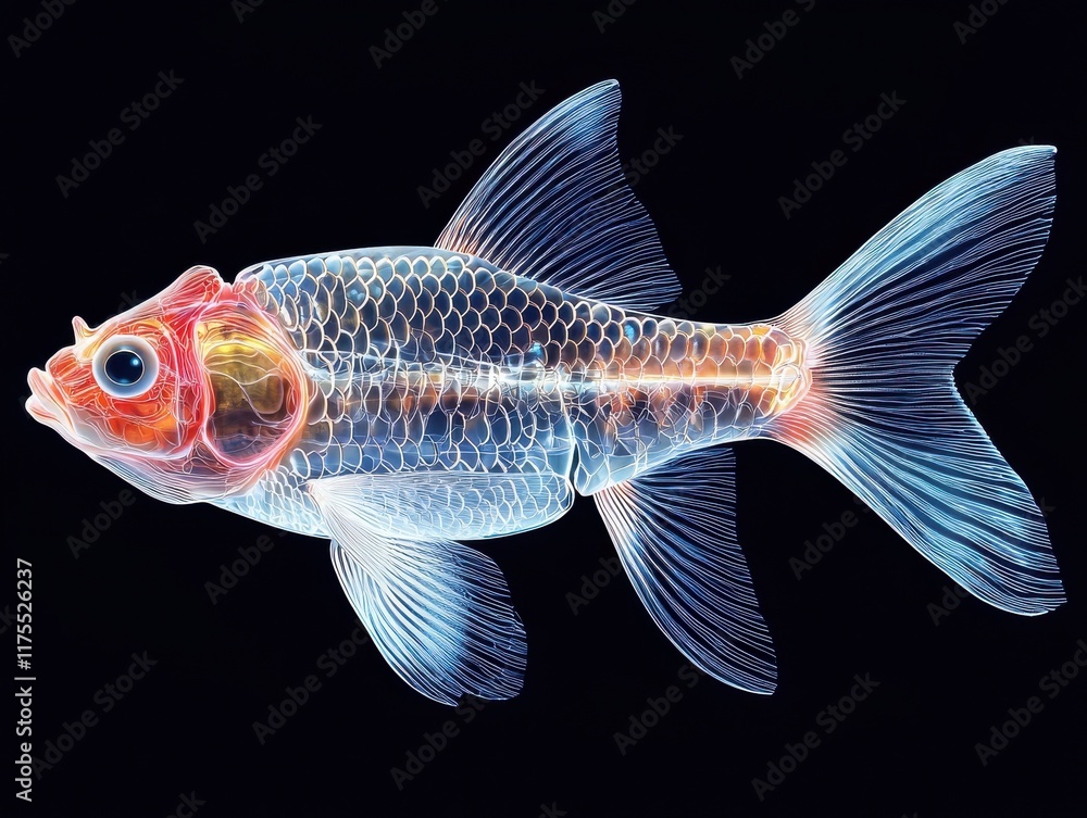 Poster hyperrealistic modern goldfish display underwater environment digital art black background artistic 
