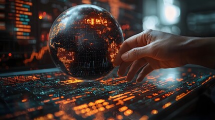 Futuristic Digital Globe Projecting International Market Trends and Global Investment Data