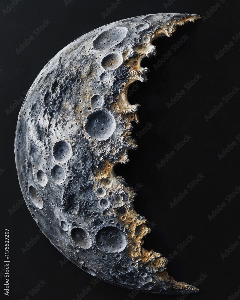 Poster lunar dreamscape exploration moon surface hyperrealistic image cosmic environment close-up view cele