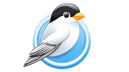 Fototapeta premium Cute Cartoon Bird Icon Blue Circle White Bird Animal Illustration