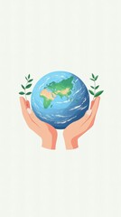 Hands Cradling a Vibrant Earth with Green Leaves Symbolizing Environmental Protection and Global Care