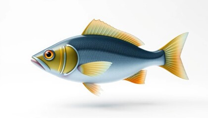 Blue-gold fish, aquatic life, studio shot, white background, seafood illustration
