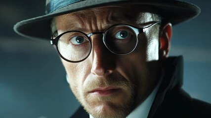 Intense detective pursues clues in a dimly lit underworld setting.