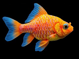 Majestic goldfish swimming gracefully in a dark aquatic habitat hyperrealistic artwork vibrant colors artistic perspective