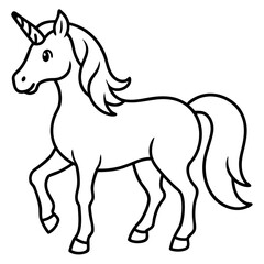 Cute  Line Art Unicorn Silhouette Black Vector Illustration