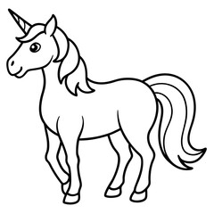 Cute  Line Art Unicorn Silhouette Black Vector Illustration