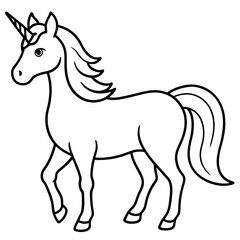 Cute  Line Art Unicorn Silhouette Black Vector Illustration