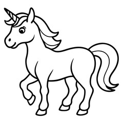 Cute  Line Art Unicorn Silhouette Black Vector Illustration