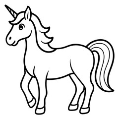 Cute  Line Art Unicorn Silhouette Black Vector Illustration