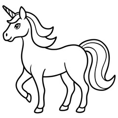 Cute  Line Art Unicorn Silhouette Black Vector Illustration