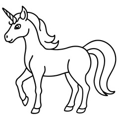 Cute  Line Art Unicorn Silhouette Black Vector Illustration