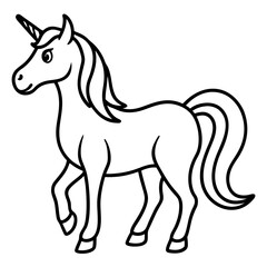 Cute  Line Art Unicorn Silhouette Black Vector Illustration