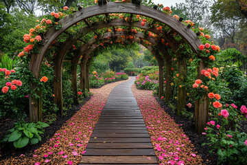 Rose Archway Pathway Garden Floral Beauty