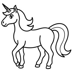 Cute  Line Art Unicorn Silhouette Black Vector Illustration