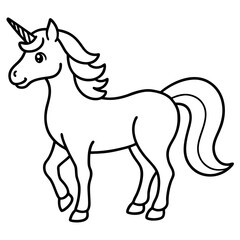 Cute  Line Art Unicorn Silhouette Black Vector Illustration