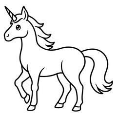 Cute  Line Art Unicorn Silhouette Black Vector Illustration