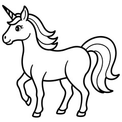 Cute  Line Art Unicorn Silhouette Black Vector Illustration