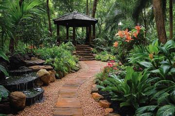 Serene Garden Path Leading to Tranquil Gazebo