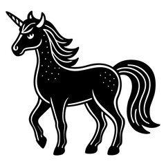 Cute  Line Art Unicorn Silhouette Black Vector Illustration