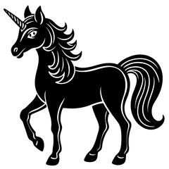 Cute  Line Art Unicorn Silhouette Black Vector Illustration