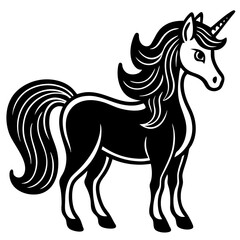 Cute  Line Art Unicorn Silhouette Black Vector Illustration