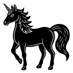 Cute  Line Art Unicorn Silhouette Black Vector Illustration