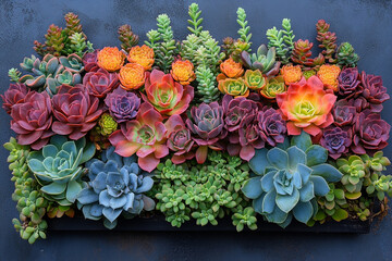 Colorful Succulent Plants Arranged In A Rectangular Pattern