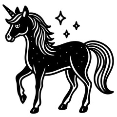 Cute  Line Art Unicorn Silhouette Black Vector Illustration