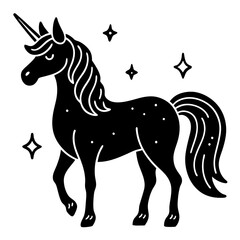 Cute  Line Art Unicorn Silhouette Black Vector Illustration