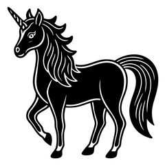 Cute  Line Art Unicorn Silhouette Black Vector Illustration