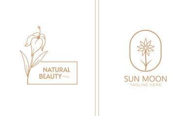 botanical floral element hand-drawn logo vector template