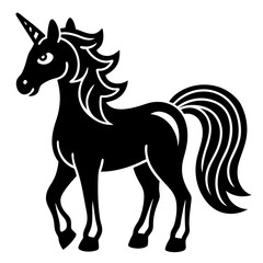 Cute  Line Art Unicorn Silhouette Black Vector Illustration