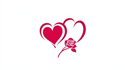 Valentine Day logo with two overlapping hearts and a small rose motif, simple and elegant on white.