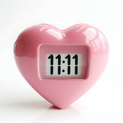 pink heart shaped clock displaying time 1111, symbolizing love and positivity
