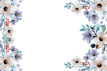 Watercolor flowers frame background for design. Floral border frame card template.